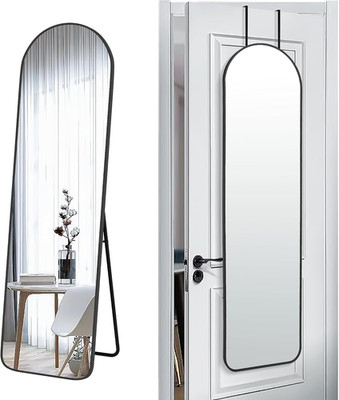 57'' Full Length Arch Mirror with Metal Frame - Floor & Wall Mounted Black