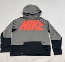 Nike Dri-FIT Boy  s XL Pullover Hoodie Gray Black Orange, Logo, Hooded