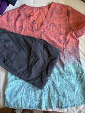 Maevn Women's S Pink/Blue Floral Scrub Top Gray Drawstring Jogger Pants Set