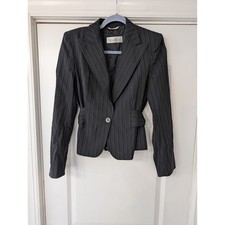 Max Mara Black Pinstripe Virgin Wool Blazer J...