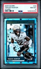 2025 PANINI SCORE STARS #20 TRAVIS HUNTER ROOKIE RC 148/499 PSA 8