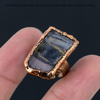 Radiant Rose Quartz Rough Stone Electroformed Boho Solitaire Ring Jewelry Copper