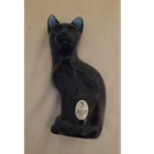 Fenton Handmade Hand Painted Glass Cat Figurine Blue Black USA Glossy Finish