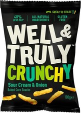Well & Truly Crunchies Sour Cream & Onion Baked Corn Snacks 100g-14 Pack