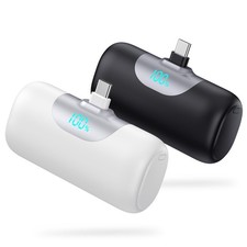 2 Pack 5500mAh Portable Charger for iPhone 17 16 LCD Power Bank Black White