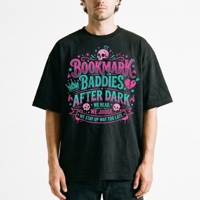 Bookmark Baddies After Dark Reader Book Club Aesthetic T-Shirt Gothic Skull Tee