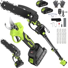 Cordless Pole Pruning Shears & Mini Chainsaw Set 6.4Ft Extendable, 2*4.0 mAh