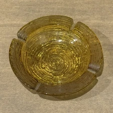 Vintage Mid Century Amber Swirl Glass Ashtray RETRO Barware Home Decor