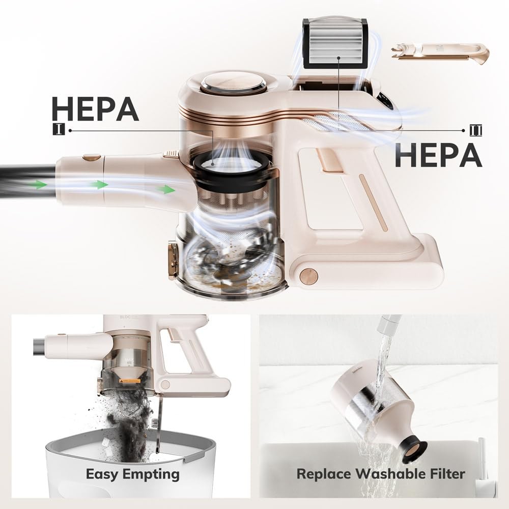 Cordless Upright Vacuum Cleaner, 45000Pa Powerful Suction with Brushless Moto...