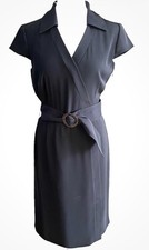 Tahari Arthur S. Levine Belted Black Cap Sleeve Wrap Dress Size 8