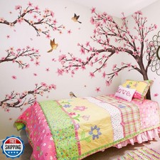 Large Cherry Blossom Tree Wall Stickers Pink Flower Tree Wall Decals for Girl