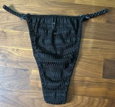 Vtg Second Skin String Thong PANTIES Bows Sz 9 Knit Hi Cut Nylon Y2K Fashion Bug