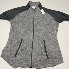 FootJoy FJ Jacket Black Gray Stretch Golf Full Zip Women s M With Thumb Holes