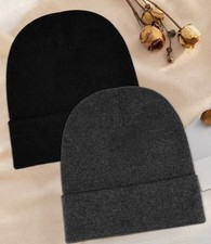 2 Pack Unisex Knit Winter Beanie Black, Gray