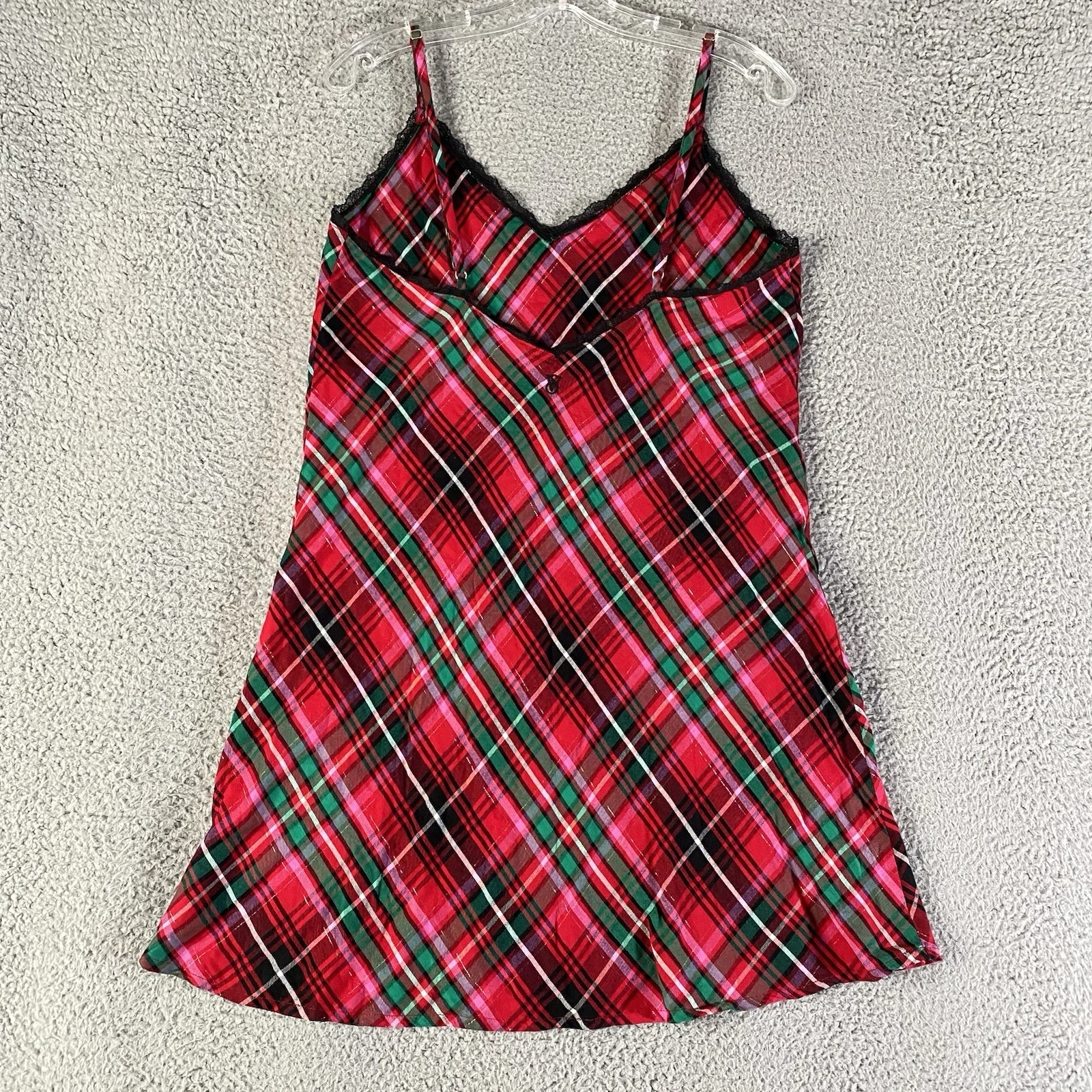 UNDERCOVER Victorias Secret Cami abito slip donna grande rosso a quadri flanella pizzo Baddie Y2K