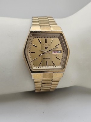 Vintage Rare 1981 Pulsar By Seiko Men Goldtone Daydate Hexagon