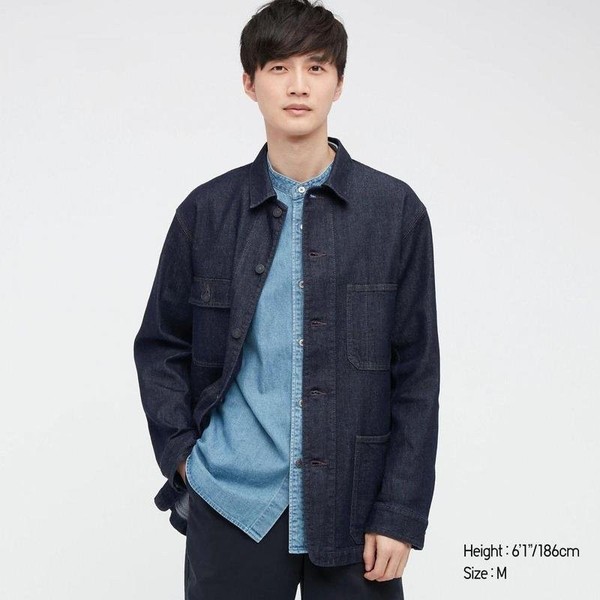 Men Uniqlo Jacket Navy Cotton 40 /L / 48