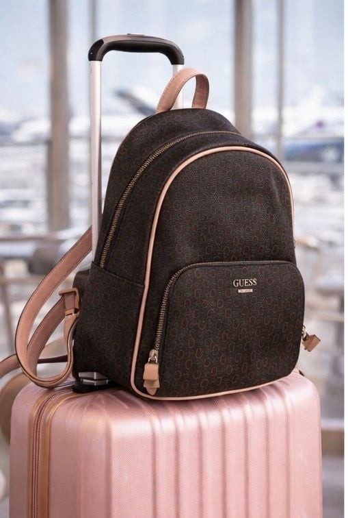 Guess Brown Logo Monogram Medium Backpack with Bl… - image 3
