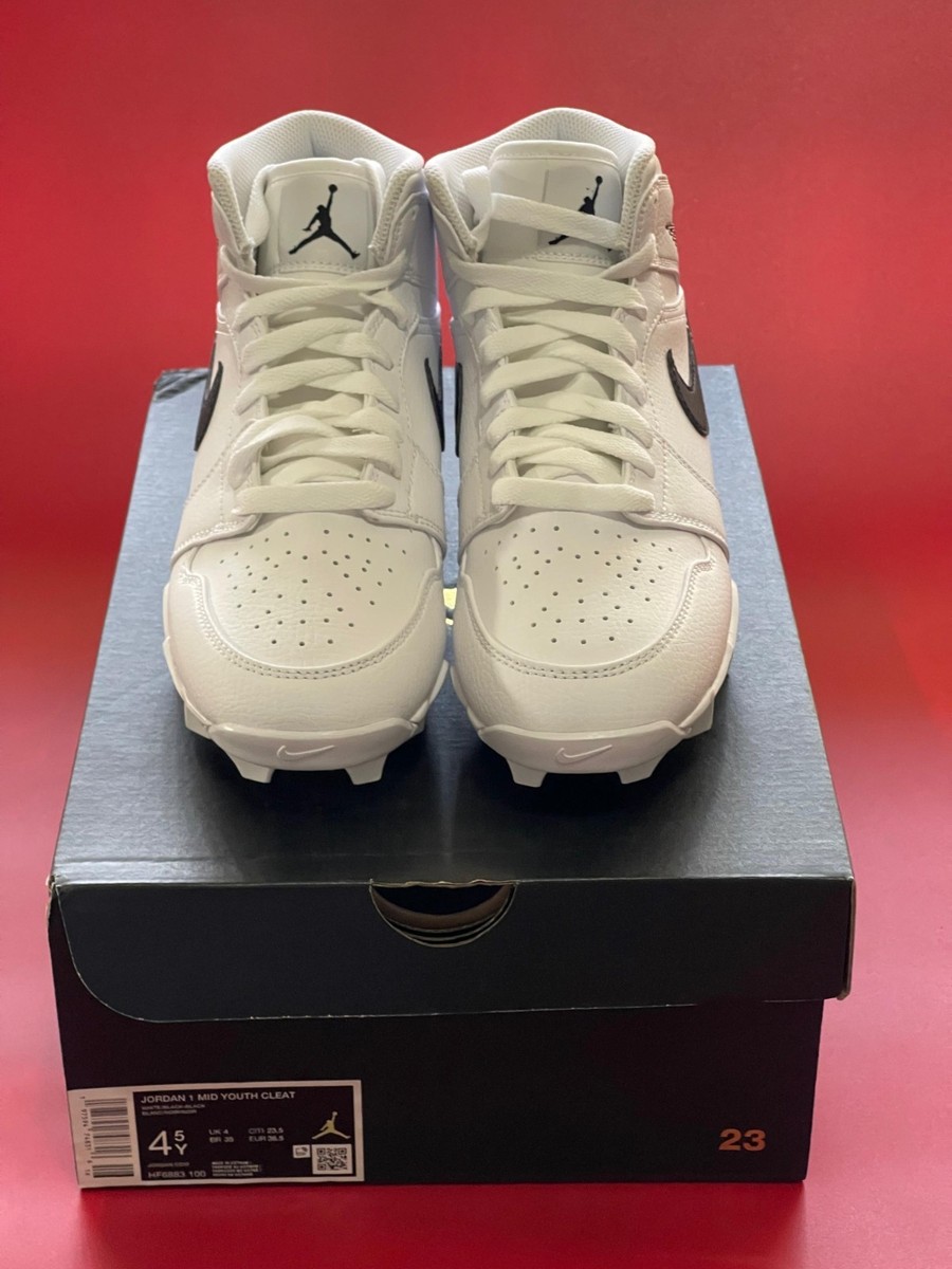 Jordan 1 Mid Youth Multisport Cleat White HF6883-100 Baseball 4.5Y