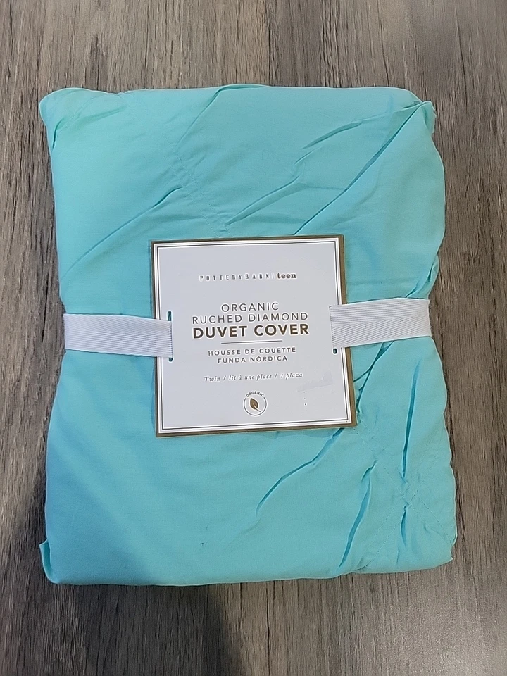 Funda nórdica Pottery Barn Teen orgánica con diamantes acanalados azul verdoso doble #N10 Foto 2 de 4