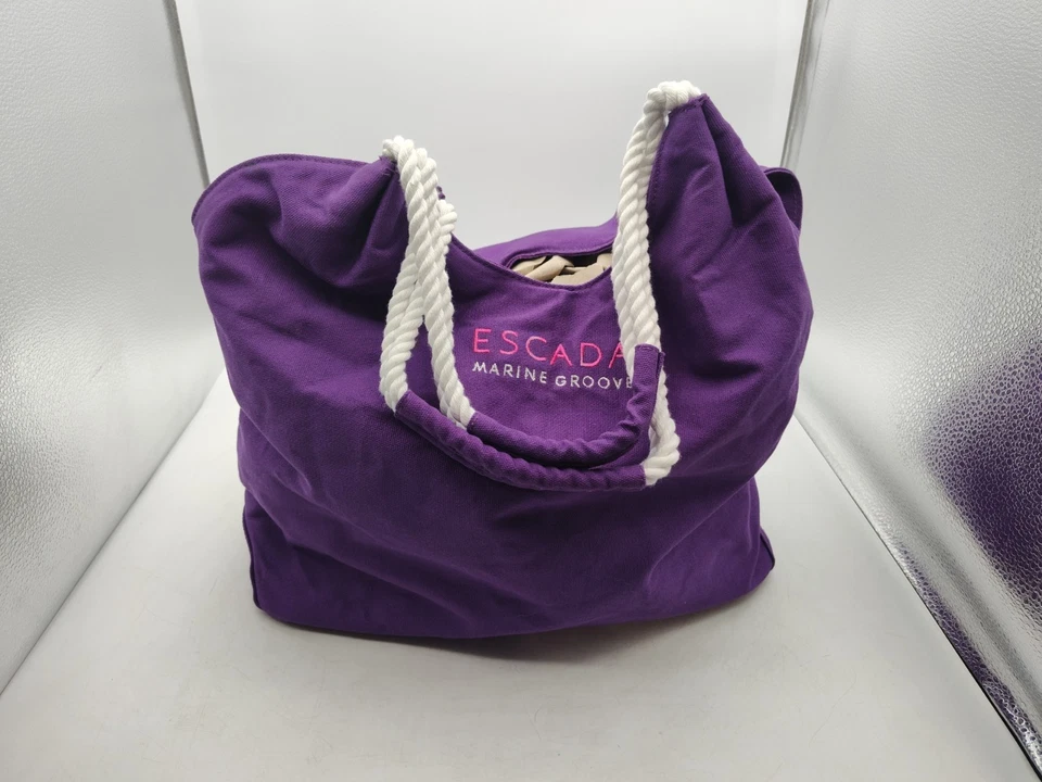 ESCADA-MARINE GROOVE-LARGE TOTE /BEACH BAG-PURSE-PURPLE WITH PINK & WHITE LETTER - Image 2 of 4