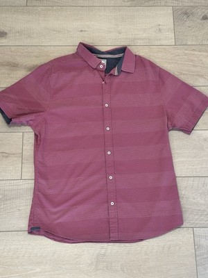 NWT Flag & Anthem Shirt Monroe Button Short Sleeve Mens L Dobby Stripe Mauve