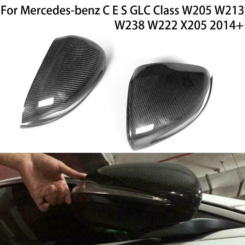 For Mercedes-Benz W205 W253 W222 Real Carbon Fiber Mirror Cover Cap Assemblies - Image 3 of 4