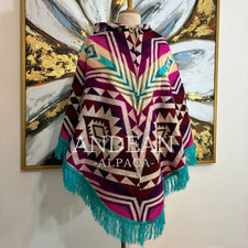 Handmade Inca Poncho with Hood / Warm Peruvian Alpaca Wool Poncho