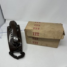 Vintage ITT Wall Telephone Model 255400 - 1982- Brown Push Dial - With Box 
