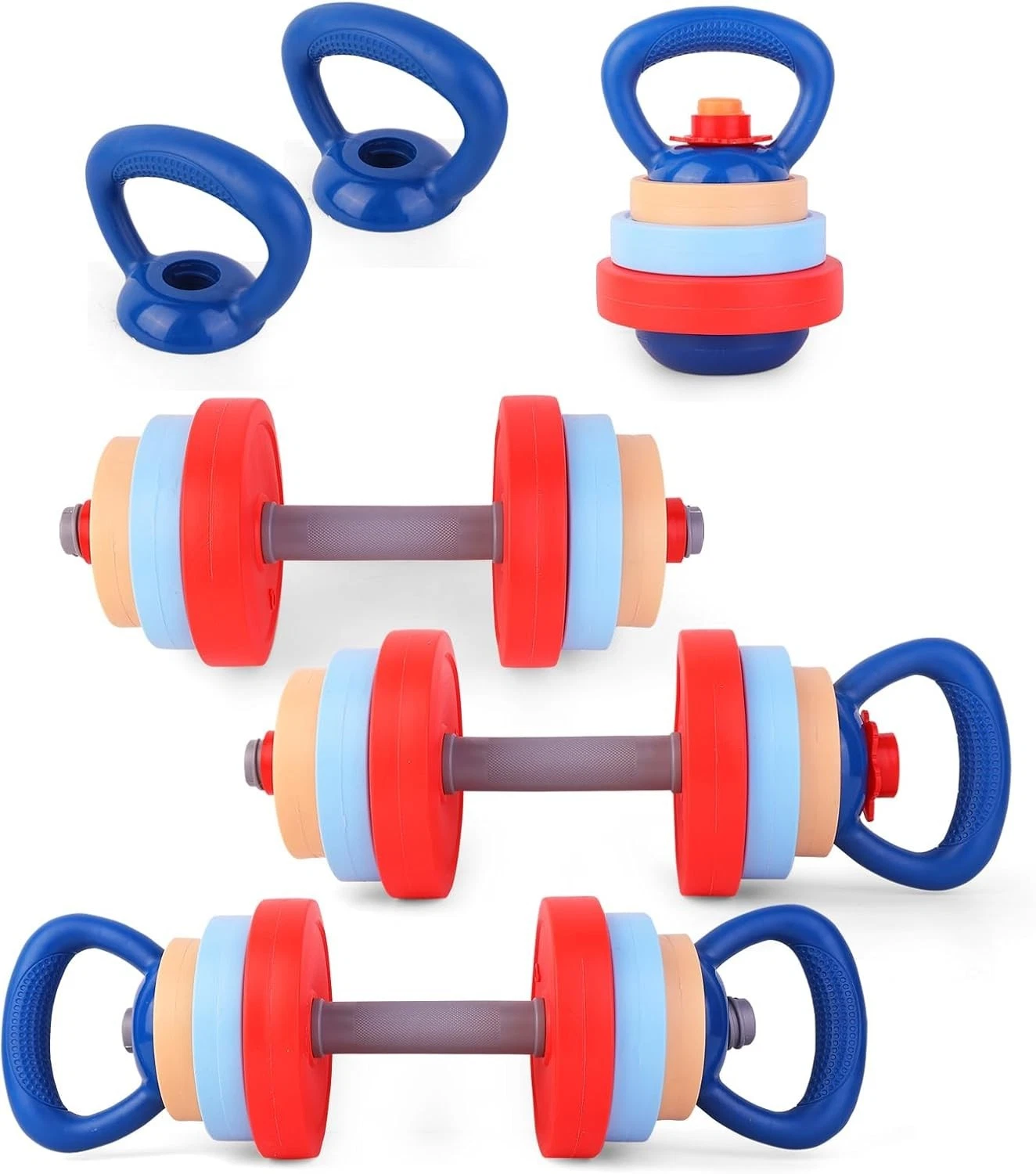 Kids Exercise Equipment W/ 2 Dumbbells & Kettlebell Adjustable Workout Toy