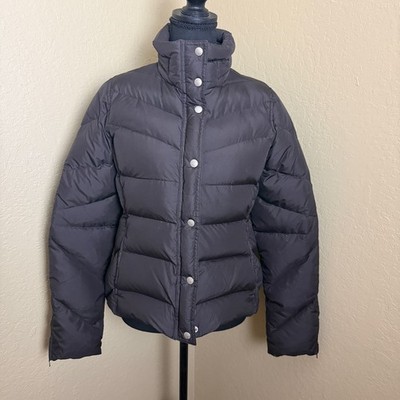 J.Crew Women s Down Puffer Jacket Black Size M Quilted Snap Front Coat