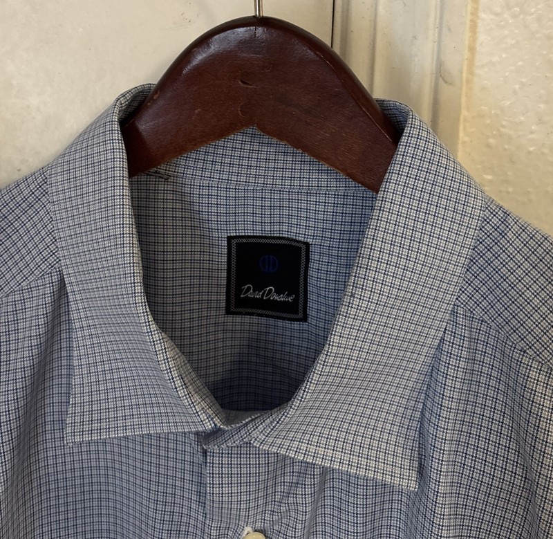 $175 David Donahue Blue Plaid Dress Shirt XXL 18 X 34 ..