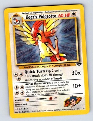 Koga's Pidgeotto 27/132 Rare Gym Challenge Pokemon Unlimited Damaged