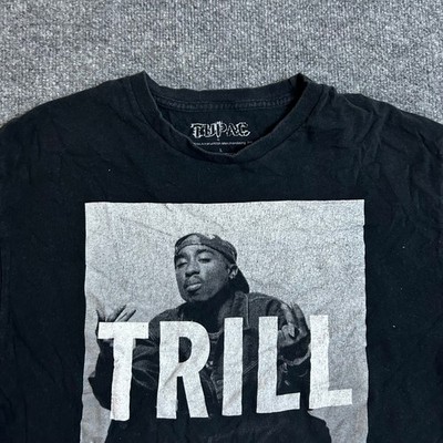 Tupac T-Shirt Mens Size L Black Trill Graphic Rap Tee Hip Hop Short Sleeve