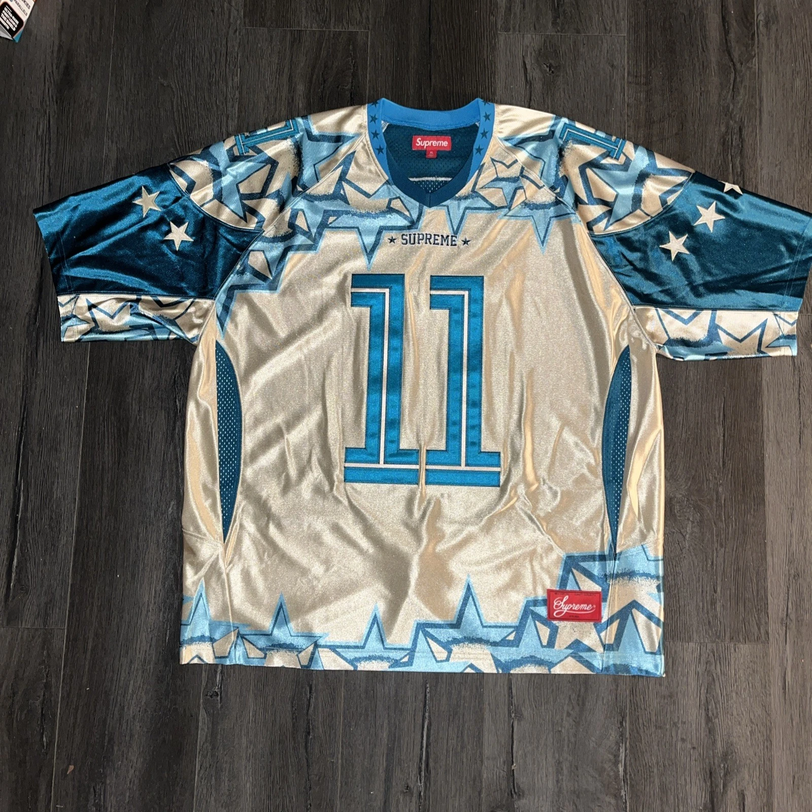 Maillot de football homme Supreme extra large étoiles éblouissement or sarcelle SS25 NFL XL