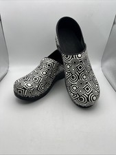 Sanita Clogs Womens 38 Black White Danish Designs Shoes Vegan Woven Poland