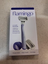 Flamingo Women's 5 Blade Razor: Lilac Razor Handle with Shower Holder  2 Raz...