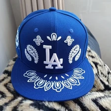 Los Angeles Dodgers Fitted Hat Paisley Elements 59FIFTY LA Cap Royal Stitched