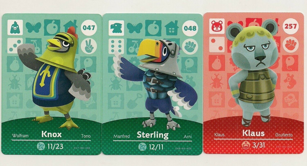 Animal Crossing amiibo Cards Lot: Knox Sterling Klaus 047 048 257