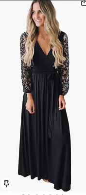 long sleeve retro maxi dress (S) 70s Blue Long Sleeve Prairie Maxi Dress