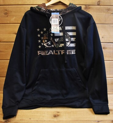 Real Tree Buckhorn River Men's Size Large Flag Black Hoodie