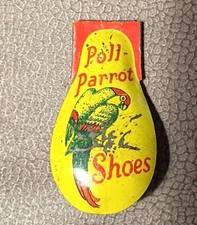 Vintage Metal Poll Parrot Shoes Tin Litho Toy Clicker Noise Maker Advertisement