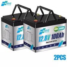 2 Pack 12V 100Ah LiFePO4 Deep Cycle Lithium Battery 100A BMS for Solar RV 24V