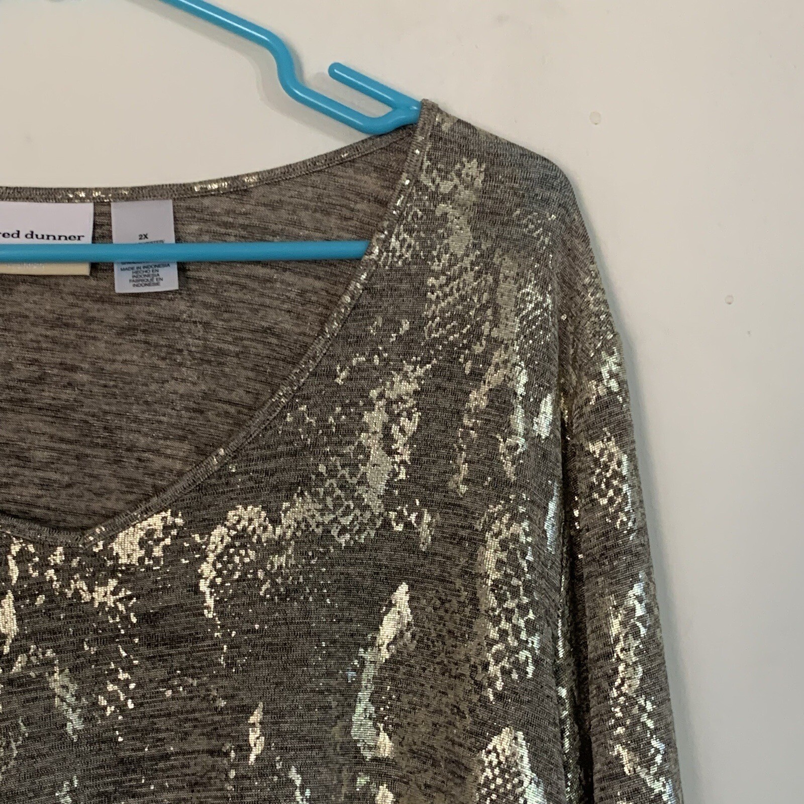 Alfred Dunner Blouse Gold Shiny Plus Size Dress Shirt 3/4 Sleeves Top