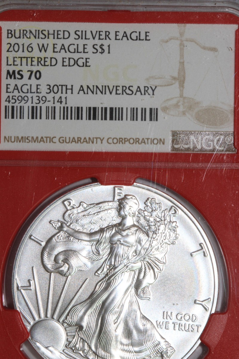 2016-W Silver Eagle Lettered Edge 30th Anniversary Grades NGC MS70