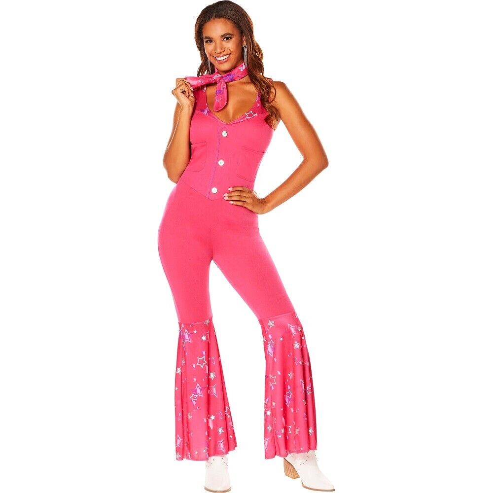 Fantasia Barbie Cowgirl Country Rosa Adulto Com Bandana