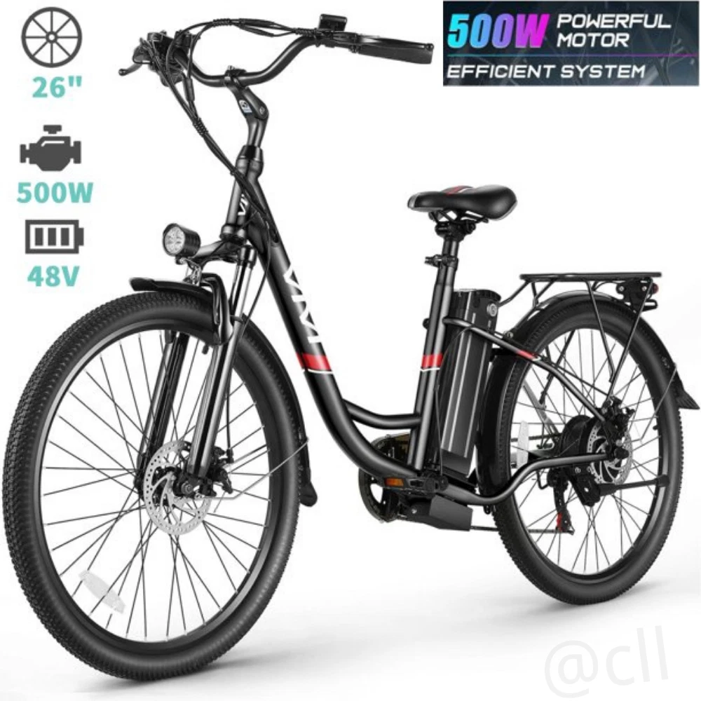 VIVI 500W 48V Electric Cruiser Bike 26Inch Adults Low Step Thru