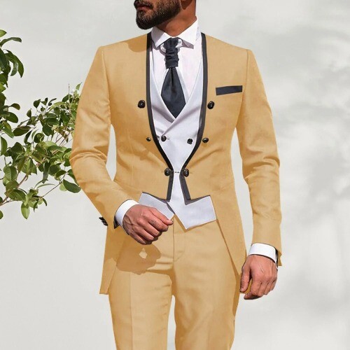 Men Suits Wedding Groom Tuxedos Slim Fit Casual 3 Piece (Blazer+ Vest+ Pants)
