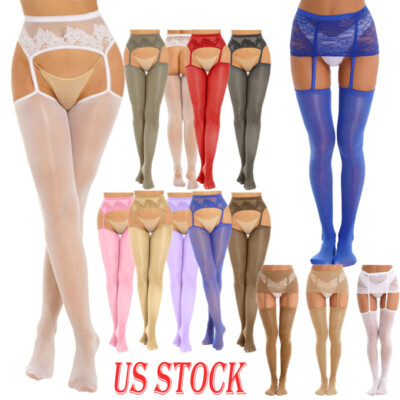 Womens Lace Skirted Garter Belt Pantyhoses Sheer Mini Skirt Hosiery Stockings