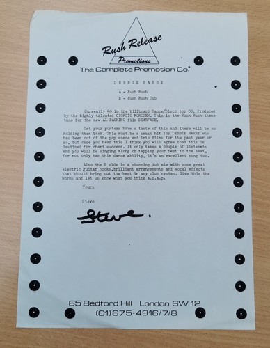 BLONDIE Debbie Harry 12" Rush Rush PROMO ONLY UK VINYL Test Pressing + PRESS REL - Picture 4 of 10